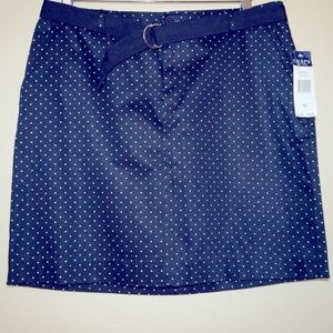 NWT CHAPS Navy White Polka Dots Straight Pencil Mini SKIRT $50 Stretch N15